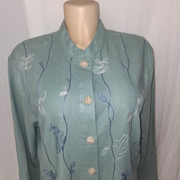 CEDAR CANYON Embroidered Green Button-Upembroiderry  sequins   Blouse Sz m - Picture 13 of 17